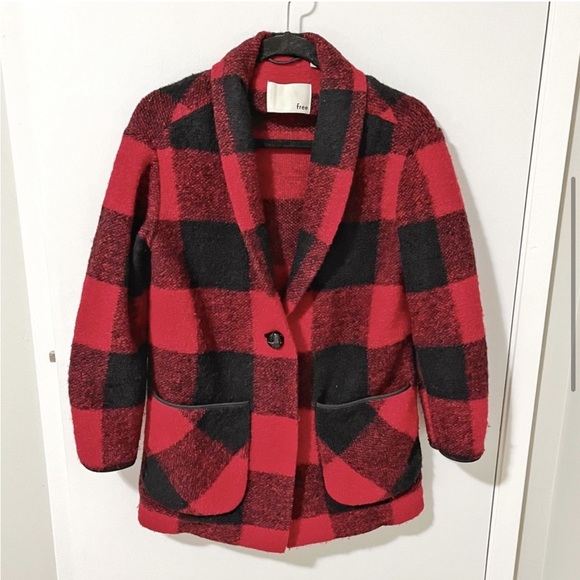 Aritzia Wilfred Free Off-Duty Buffalo Plaid Wool Jacket in Red / Black sz XSmall - Picture 5 of 16